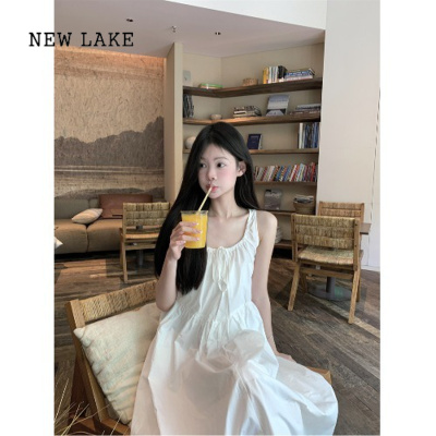 NEW LAKE白色吊带连衣裙女2024夏季新款温柔甜美初恋小白裙高级感长裙裙子