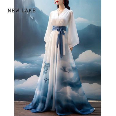 NEW LAKE新中式国风汉服改良连衣裙女春季2024新款独特别致高级感小众长裙