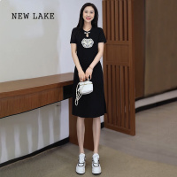 NEW LAKE休闲连衣裙女装中长款202夏季新款新中式国风小个子气质开叉裙子