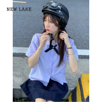 NEW LAKE夏季盐系穿搭一整套小个子温柔甜美学院风jk制服衬衫两件套装裙子