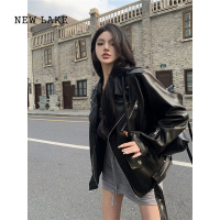 NEW LAKEins国潮牌街头酷辣皮衣女宽松小众高级感机车服PU皮夹克短款外套
