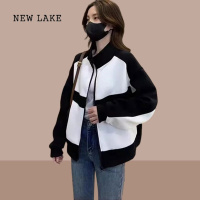 NEW LAKE拼色棒球服外套女装2024春秋新款宽松卫衣开衫小个子夹克上衣