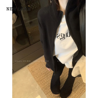 NEW LAKE加厚羊羔绒长袖卫衣外套女装新款小个子立领宽松保暖夹克上衣