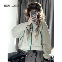 NEW LAKE看冲锋衣女款2024新款春秋小个子短款防风高级感连帽夹克外套