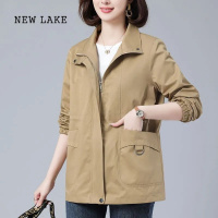 NEW LAKE加里布大码休闲短外套女2024春秋新款妈妈百搭宽松洋气夹克衫风衣