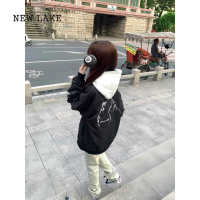 NEW LAKE国潮美式高街闪电印花飞行夹克女薄款情侣宽松休闲棒球服外套