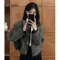 NEW LAKE法式复古小香风粗花呢外套女高级感vintage短款夹克开衫上衣