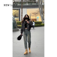 NEW LAKE小个子黑色短款皮衣外套2024早秋新款春秋夹克上衣女装春