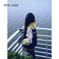 NEW LAKE美式复古条纹撞色棒球服女春秋2024新款国潮宽松休闲情侣夹克外套