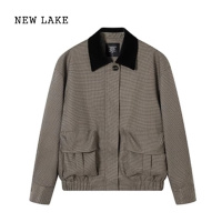 NEW LAKE早秋千鸟格工装外套女春2024新款独特看休闲宽松初秋夹克