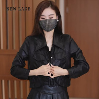 NEW LAKE时尚洋气短款皮衣外套女2024新款小个子显瘦皮夹克短裙两件套