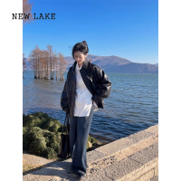 NEW LAKE棕色皮衣外套女款2024新款春机车短款高级感黑色夹克小个子女