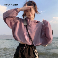 NEW LAKE短款连帽防晒衣外套女夏薄纱高腰小个子开衫棒球服糖果色工装夹克