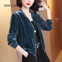 NEW LAKE反季金丝绒短外套女长袖2024新款春秋宽松夹克上衣洋气棒球服