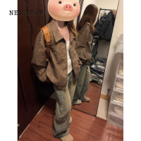 NEW LAKE美式复古做旧外套女春秋新款美拉德棒球服宽松休闲机车服夹克上衣