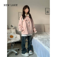 NEW LAKE日系甜妹粉色小碎花翻领夹克女2024新款小个子宽松学院风外套