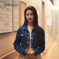NEW LAKE刘亦菲明星同款牛仔外套女春复古小个子百搭显瘦短款夹克上衣