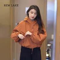 NEW LAKE2024春新款女士高级感短款冲锋衣外套宽松抽绳连帽夹克上衣潮