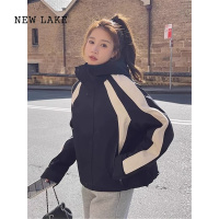 NEW LAKE连帽冲锋衣外套女短款2024年新款小个子韩版百搭休闲夹克上衣