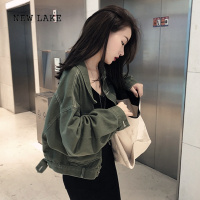 NEW LAKE网红牛仔外套女宽松韩版复古港味小个子休闲百搭工装夹克上衣短款