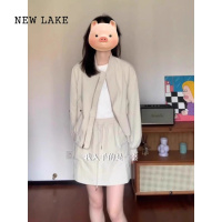 NEW LAKE美式高级感拉链长袖棒球服外套女2024新款宽松机车服工装夹克