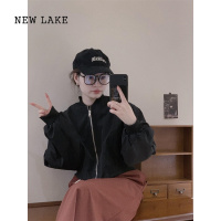 NEW LAKE美式复古棒球服外套女2024新款春秋高级感小个子圆领短款夹克上衣