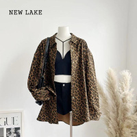 NEW LAKE林夏夏豹纹外套女美式复古休闲宽松廓形夹克设计感小众上衣