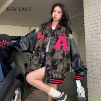 NEW LAKE美式棒球服女2024春秋新款刺绣外套女学生韩版宽松迷彩夹克ins潮