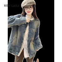 NEW LAKE美式复古牛仔外套女宽松显瘦百搭水洗做旧开衫休闲夹克肯衣潮