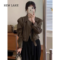 NEW LAKE欧货胖mm大码女装短款pu小皮衣外套女春秋2024新款机车皮夹克