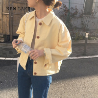 NEW LAKE韩国东大门ins美娜家系扣复古简洁翻领BF风短外套女宽松休闲夹克