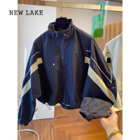 NEW LAKE2024新款小众棒球服宽松休闲抽绳立领女装撞色夹克冲锋衣外套