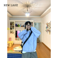 NEW LAKE户外工装蓝色物理防晒冲锋衣女透气宽松防晒服轻薄夹克运动风外套