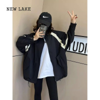 NEW LAKE特大码300斤胖MM时尚拼接撞色立领棒球服上衣女2024春秋夹克外套