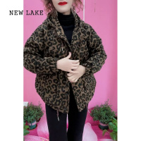 NEW LAKE豹纹短款加绒外套女新款大码连帽宽松显瘦加厚保暖夹克上衣潮