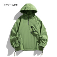 NEW LAKE情侣装春防风防水冲锋衣外套女山系户外美式机能登山工装夹克