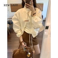NEW LAKE柠檬绿茶立领短款粉色抽绳夹克防晒外套女宽松休闲长袖上衣