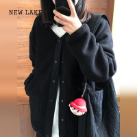 NEW LAKE秋装女款2024年新款美式复古黑色外套女春秋款独特看毛衣开衫