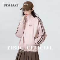 NEW LAKE美式粉色棒球服外套女2024春秋新款宽松休闲麂皮绒夹克开衫上衣潮