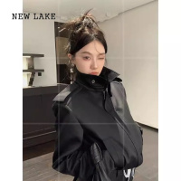 NEW LAKE2024春秋新款小西装外套立领黑色短款显瘦痞帅派阔肩夹克上衣女酷