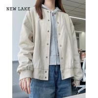 NEW LAKE美式复古棒球服短款外套女春2024新款设计感宽松休闲夹克上衣