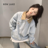 NEW LAKE韩系外套女春秋款小个子2024新款美式复古撞色翻领棒球服夹克上衣