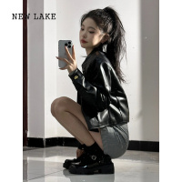 NEW LAKE大码短款机车服pu皮衣外套女装新款小个子黑色皮夹克上衣