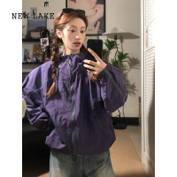 NEW LAKE紫色冲锋衣外套女春秋美式复古小众设计感户外运动登山服夹克