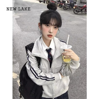 NEW LAKE初秋翻领拉链卫衣外套女春秋韩系百搭宽松开衫夹克棒球服上衣