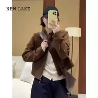 NEW LAKE美拉德麂皮绒小个子外套女2024春秋新款时尚气质鹿皮绒夹克上衣
