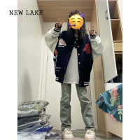 NEW LAKE美式毛巾绣花高级感加绒加厚棒球服女季oversize情侣夹克外套