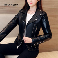 NEW LAKE靓美休闲时尚春小皮衣女装外套大码皮夹克加绒修身显瘦上衣服