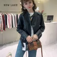 NEW LAKE柔软PU皮衣女短款2024年春秋新款皮夹克矮个子韩版修身小皮衣外套