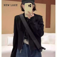 NEW LAKE鹿皮绒短款外套女潮2024春秋新款设计感小众小个子夹克棒球服上衣